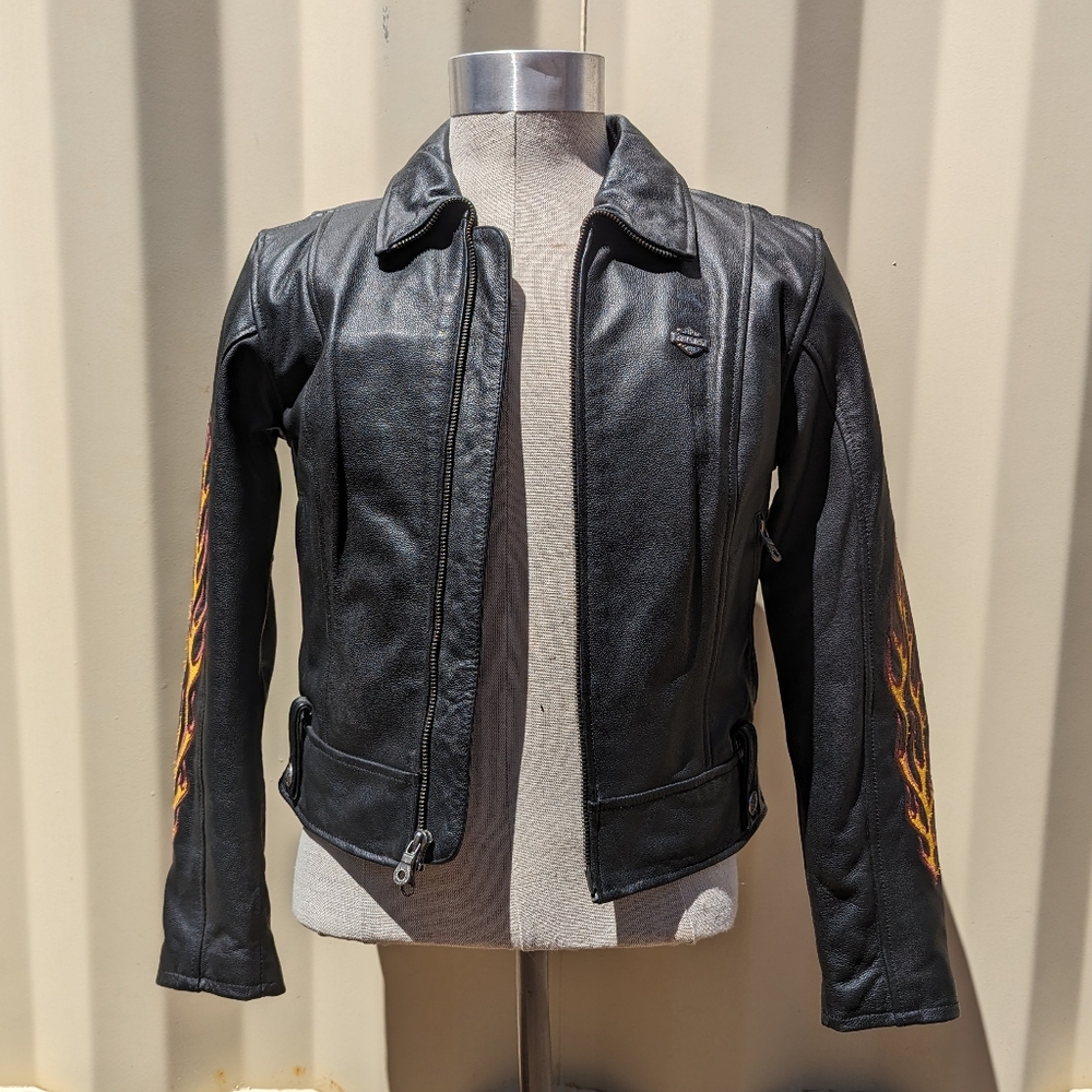 Harley Davidson Ride Free Women's Leather Embroidery Motorcycle Jacket Size S